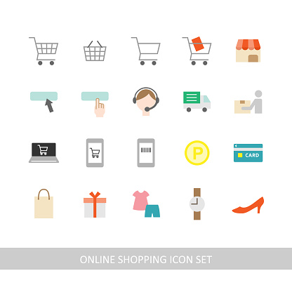 Online shopping illustration icon set (white background, vector, cut out)