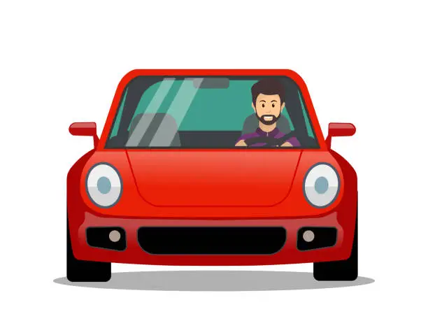 Vector illustration of Young male character driving a car, millennial lifestyle, Young man driver.
