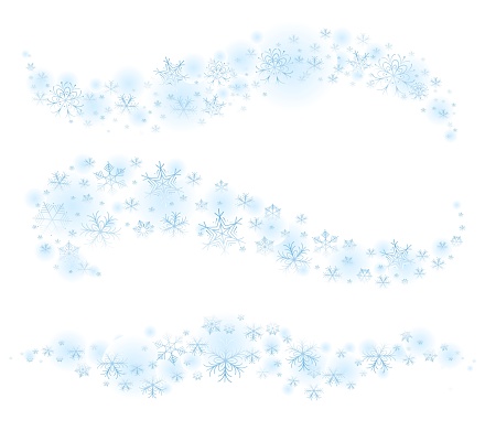 Snow winter waves. Blizzard air swirls, snowy wind, vector cold flake effect, frost motion trails, magic frozen cloud patterns isolated on white background