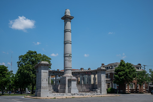 Richmond, USA, July 6, 2021 - The Jefferson Davis Memorial was a memorial for Jefferson Davis, president of the Confederate States of America from 1861 to 1865, installed along Richmond, Virginia's Monument Avenue, in the United States. The statues have been removed.
