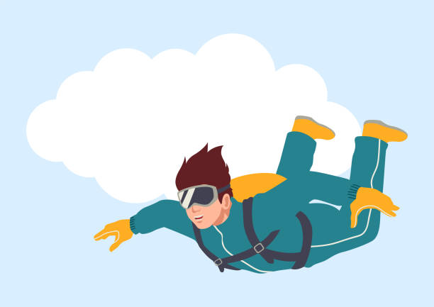 Illustration of a man sky diving Simple flat vector illustration of a man sky diving air jump stock illustrations