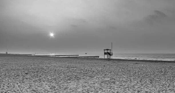 famous Lido beach of Venice in morning light without people