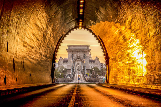 Sunrise at the Chain Bridge from Buda Castle Tunnel