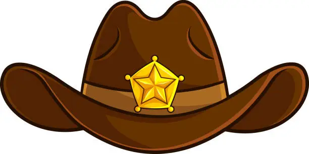 Vector illustration of Cartoon Old Western Sheriff Hat With Gold Star