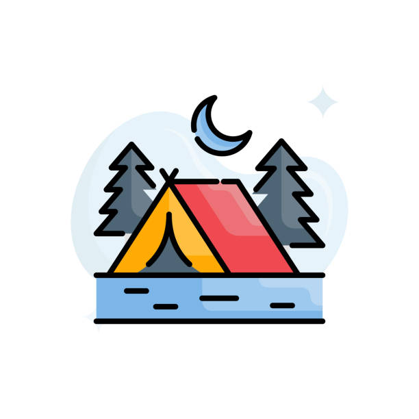 ilustrações de stock, clip art, desenhos animados e ícones de campsite vector outline filled icon style illustration. eps 10 file - douro