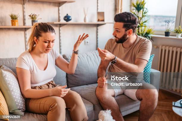 Couple Are Quarreling At Home Stock Photo - Download Image Now - Couple - Relationship, Arguing, Husband