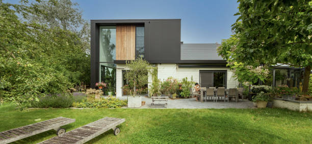 istock a modern villa with garden 1329546011