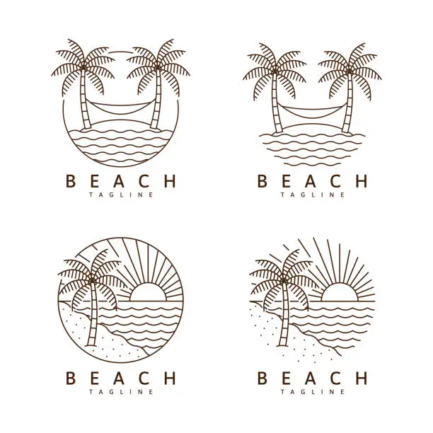 Vector illustration of Set of beach illustration monoline or line art style