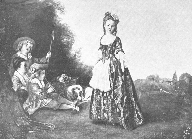 istock Young princess on the meadow, musicians around her 1329547333