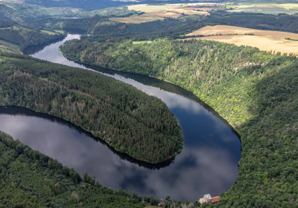 Aerial view of the Saale loop in Thuringia Germany