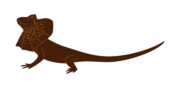 Brown wild frilled reptile lizard. Wildlife fauna australia. Flat cartoon vector illustration isolated on white.