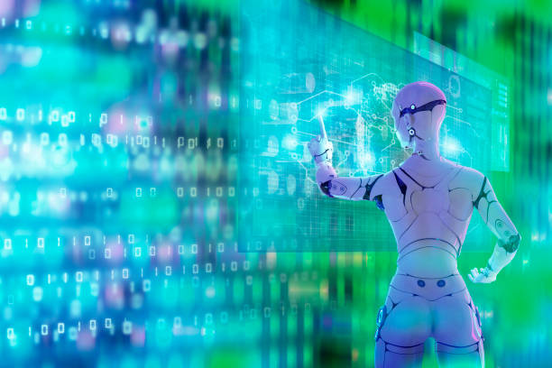 istock Android robot computer cyberspace background, futuristic world power of future digital technology AI artificial intelligence 1329560097
