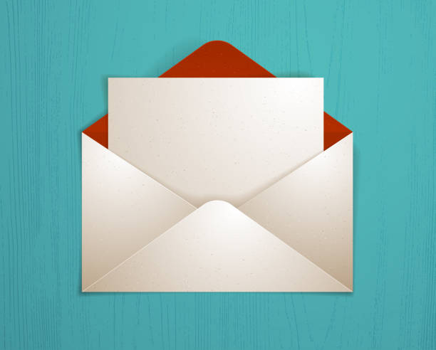 istock Postal envelope with blank card over wooden background realistic vector paper illustration, graphic design element message greeting mail. 1329562615