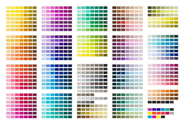 색상표. 색상 차트. 테스트 페이지를 인쇄합니다. 색상 코드. rgb, hex html, cmyk. 벡터 색상 - palette stock illustrations