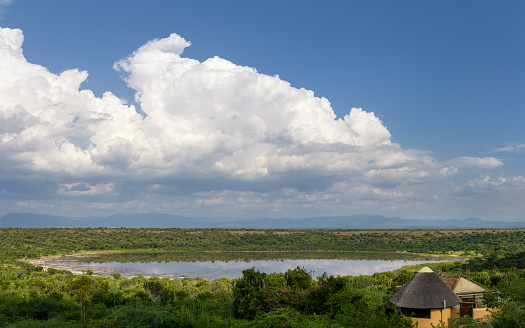 Panoramic image of the landscape of Queen Elizabeth National Park, Uganda