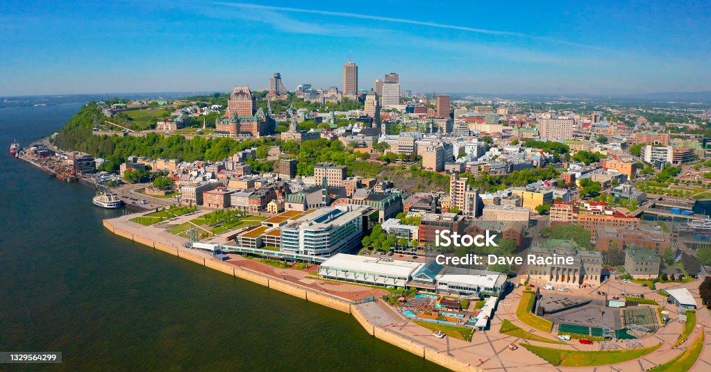 Aerial view of Quebec City skyline in summer from drone Quebec City Stock Photo