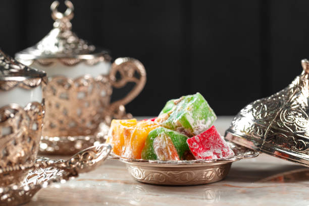istock Traditional turkish coffee and turkish delight 1329564396