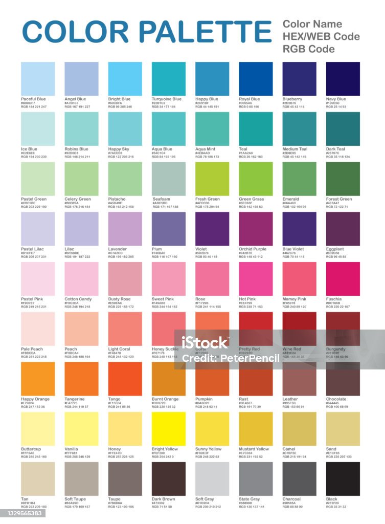Color Palette Popular Colors Color Chart Patterns And Names Rgb Hex Html  Vector Color Stock Illustration - Download Image Now - Istock