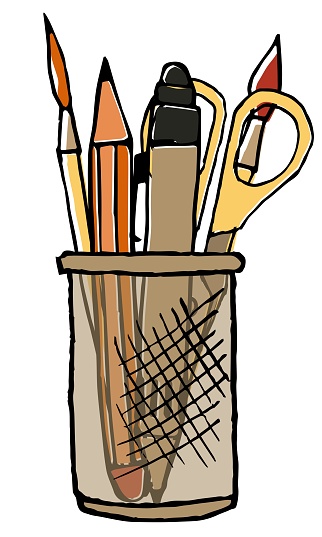 Vector illustration in childish style. Doodle icon, flat design.  Pencil pot hand-drawing