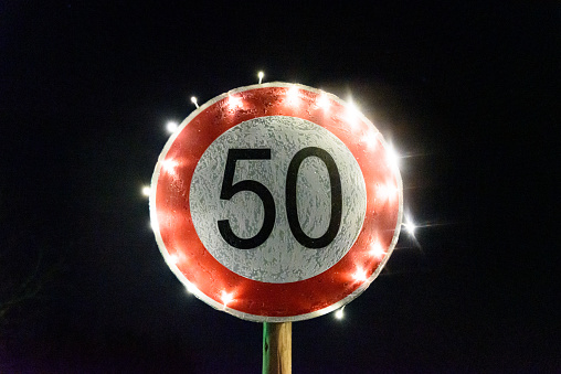 frozen illuminated traffic sign for a 50th anniversary