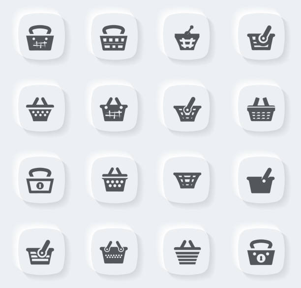 ilustrações, clipart, desenhos animados e ícones de conjunto de ícones da cesta - bar code computer keyboard retail computer