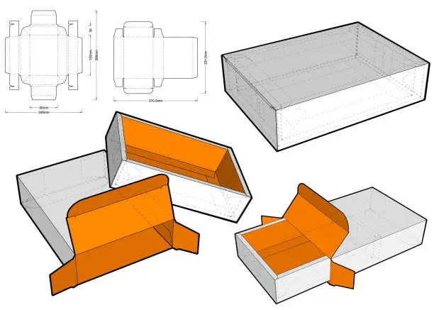 Vector illustration of Box and Die-cut Pattern. The .eps file is full scale and fully functional. Prepared for real cardboard production.