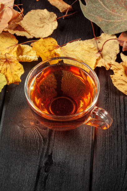 istock Cup of tea and autumn leaves on the table 1329578753
