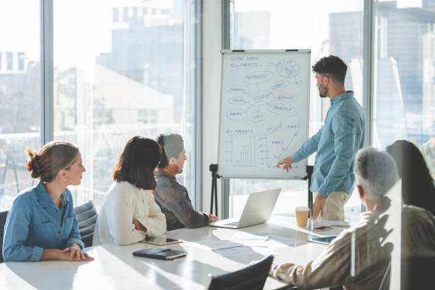 istock Business people watching a presentation on the whiteboard. 1329584675