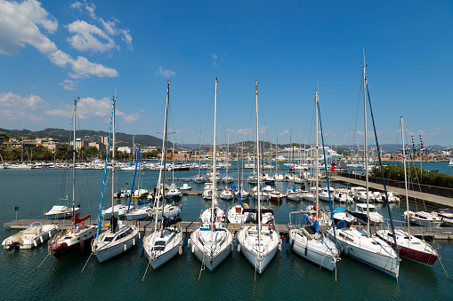 Sailing crews on sailboats on regatta in strong wind. Event regatta Property released.