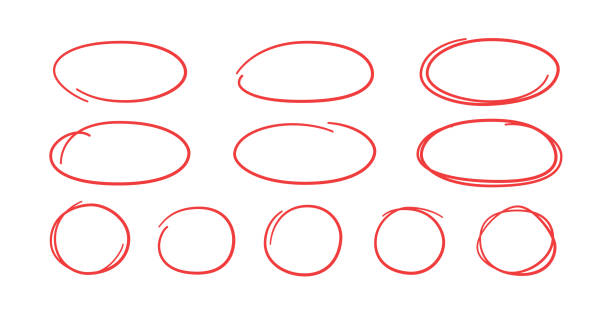 Set of hand drawn red circles and ovals. Highlight circle frames. Ellipses in doodle style. Vector illustration isolated on white background Set of hand drawn red circles and ovals. Highlight circle frames. Ellipses in doodle style. Vector illustration isolated on white background. red circle stock illustrations
