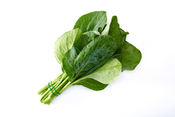 istock Bundle of fresh Chinese kale vegetable on white background 1329598744