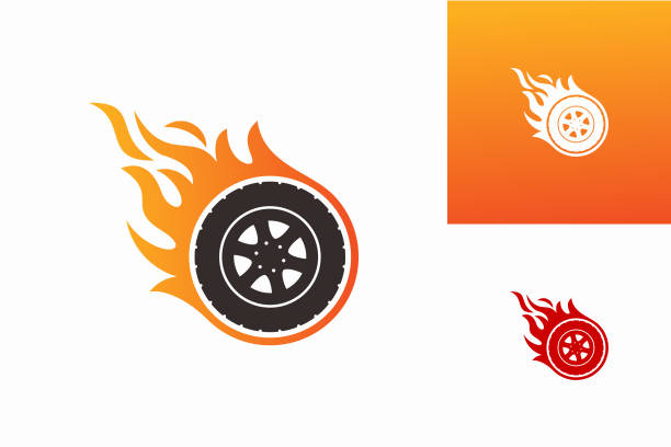 fire tire logo vorlage design vektor, emblem, design konzept, kreatives symbol, symbol - wheel car sport sports race stock-grafiken, -clipart, -cartoons und -symbole