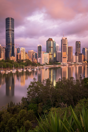 Brisbane’s city skyline at sunrise, overlooking the Brisbane River. The Queensland capital is the likely host of the 2032 Olympic Games.