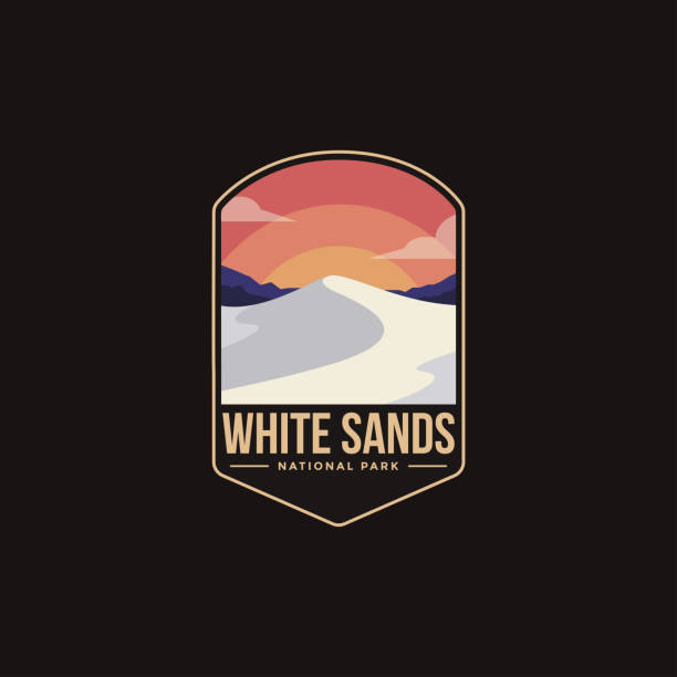 ilustraciones, imágenes clip art, dibujos animados e iconos de stock de ilustración vectorial de parche emblema del parque nacional white sands sobre fondo oscuro - monumento nacional de white sands
