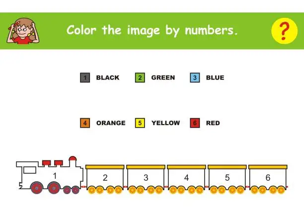 Vector illustration of Train, color the image by numbers, eps.