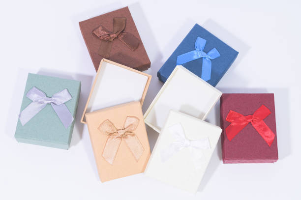 istock Dark red gift box collection in the white background 1329617273