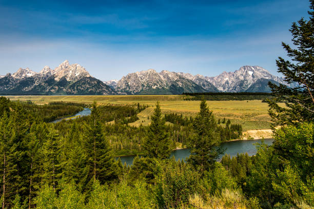 гранд-титонс с видом на снейк-ривер - grand teton national park стоковые фото и изображения