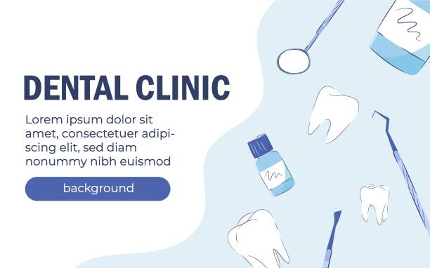 Art & Illustration Dental Clinic background. Vector illustration with medical dental instruments in the background and editable text. dentist stock illustrations