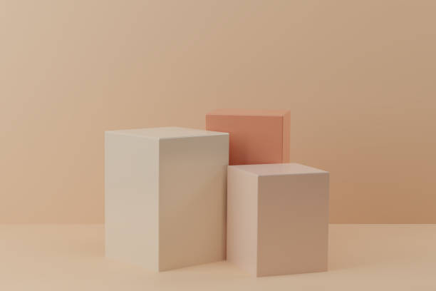 istock 3d render. Cube shape geometric podium on beige background. Realistic pedestal, 3d illustration 1329625558