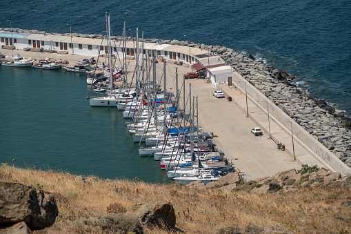 Istanbul,Turkey- July 15,2021:Kalekoy harbor in Gokceada island, Çanakkale