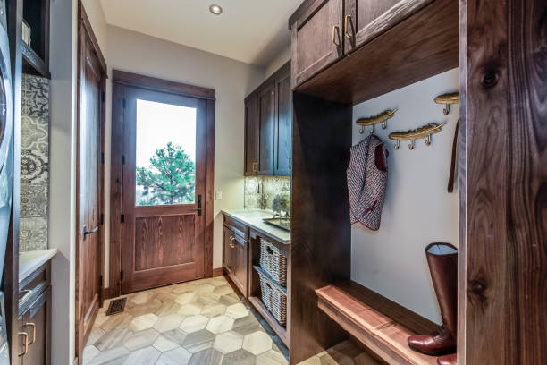 istock Hexagon flooring in mud room 1329627399