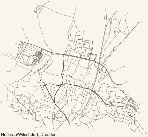 Vector illustration of Street roads map of the Hellerau/Wilschdorf mit Rähnitz quarter of Dresden, Germany