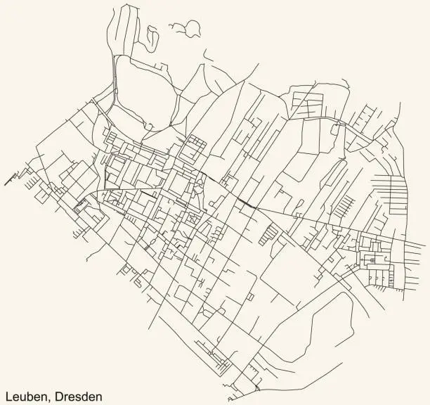 Vector illustration of Street roads map of the Leuben mit Dobritz-Süd und Niedersedlitz-Nord quarter of Dresden, Germany
