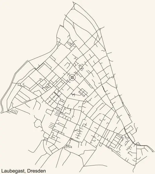 Vector illustration of Street roads map of the Laubegast mit Alttolkewitz quarter of Dresden, Germany