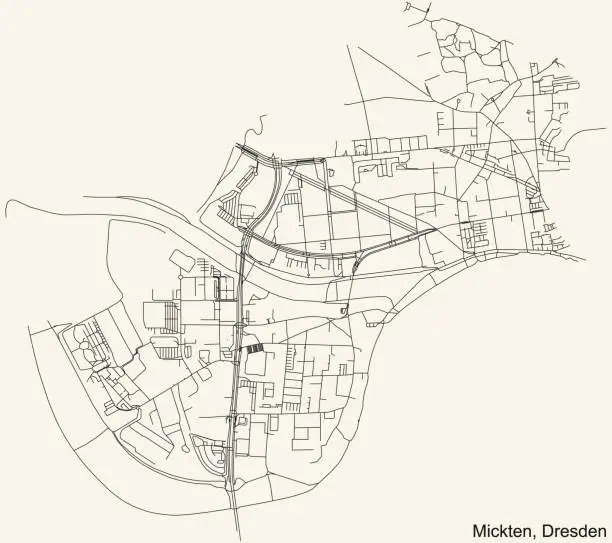 Vector illustration of Street roads map of the Mickten mit Trachau-Süd, Übigau und Kaditz-Süd quarter of Dresden, Germany