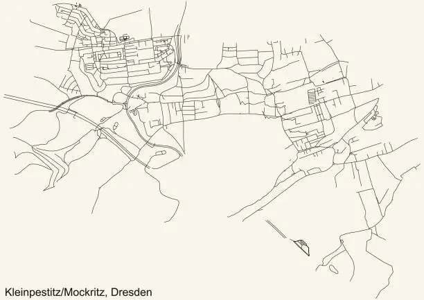 Vector illustration of Street roads map of the Kleinpestitz/Mockritz mit Kaitz und Gostritz quarter of Dresden, Germany