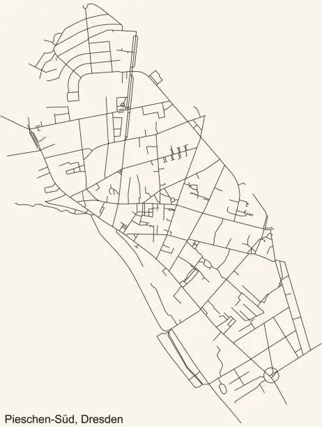 Vector illustration of Street roads map of the Pieschen-Süd mit Leipziger Vorstadt-West (Neudorf) quarter of Dresden, Germany