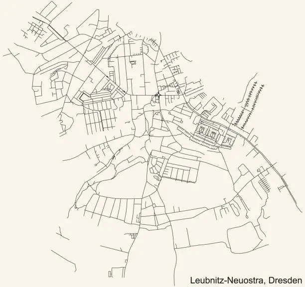 Vector illustration of Street roads map of the Leubnitz-Neuostra mit Torna und Mockritz-Ost quarter of Dresden, Germany