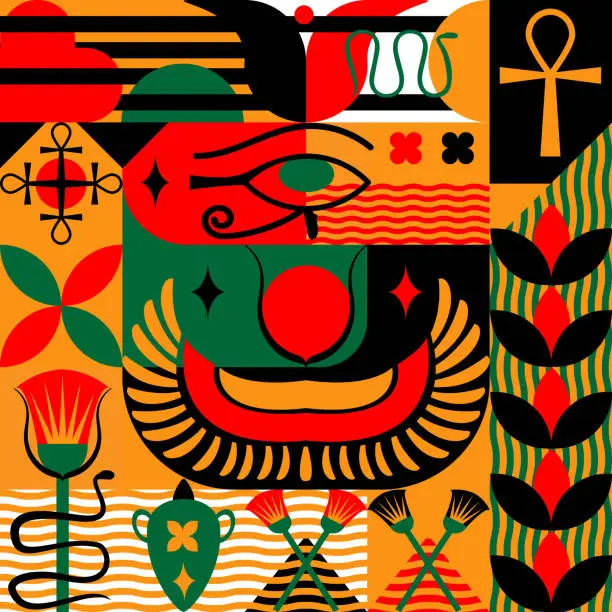 Vector illustration of Geometric abstract pattern with elements of Egyptian symbols.