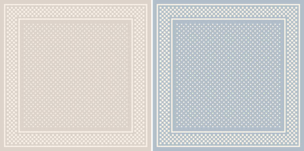 Scarf design for spring summer in blue and beige. Modern geometric print with polka dot pattern. Simple accessory vector for square scarf, bandana, shawl, hijab, other textile. Scarf design for spring summer in blue and beige. Modern geometric print with polka dot pattern. Simple accessory vector for square scarf, bandana, shawl, hijab, other textile. silk scarf stock illustrations